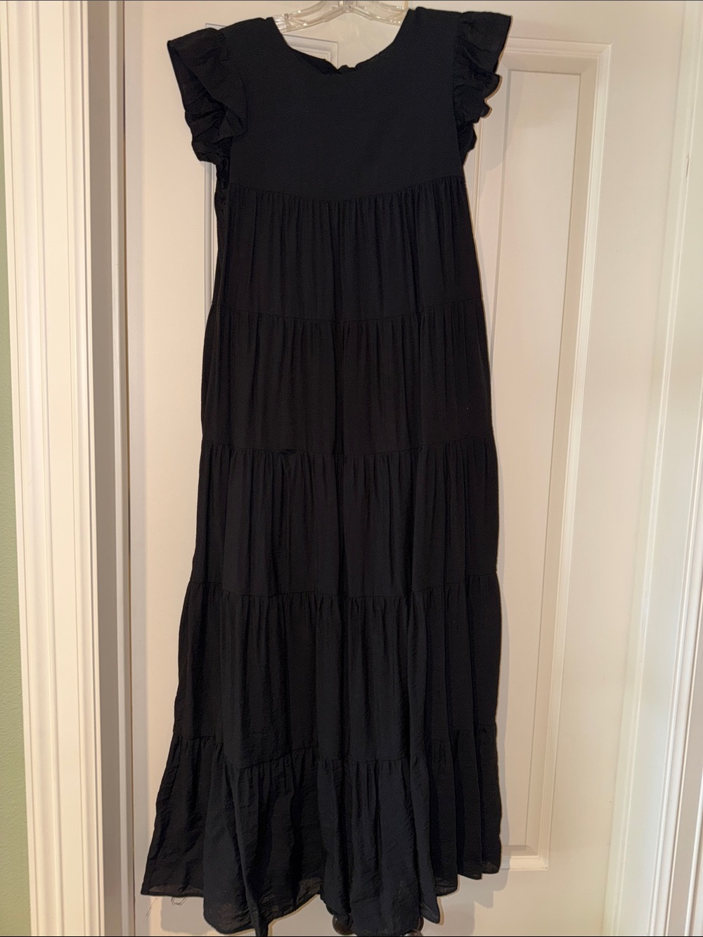 English Factory Black Ruffle-Sleeve Tiered Maxi Dress